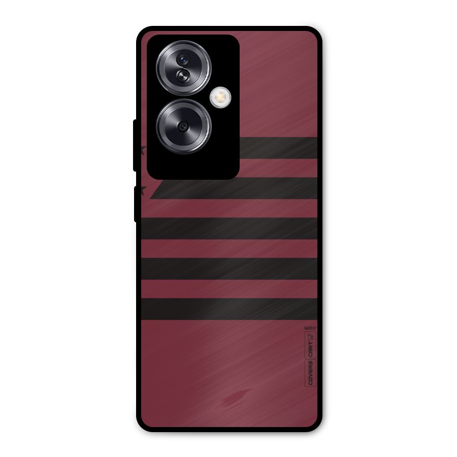 Maroon Star Striped Metal Back Case for Oppo A79 5G