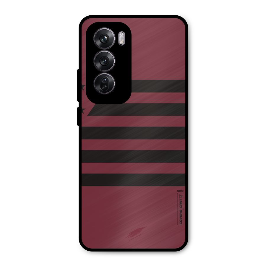 Maroon Star Striped Metal Back Case for Oppo Reno12 Pro