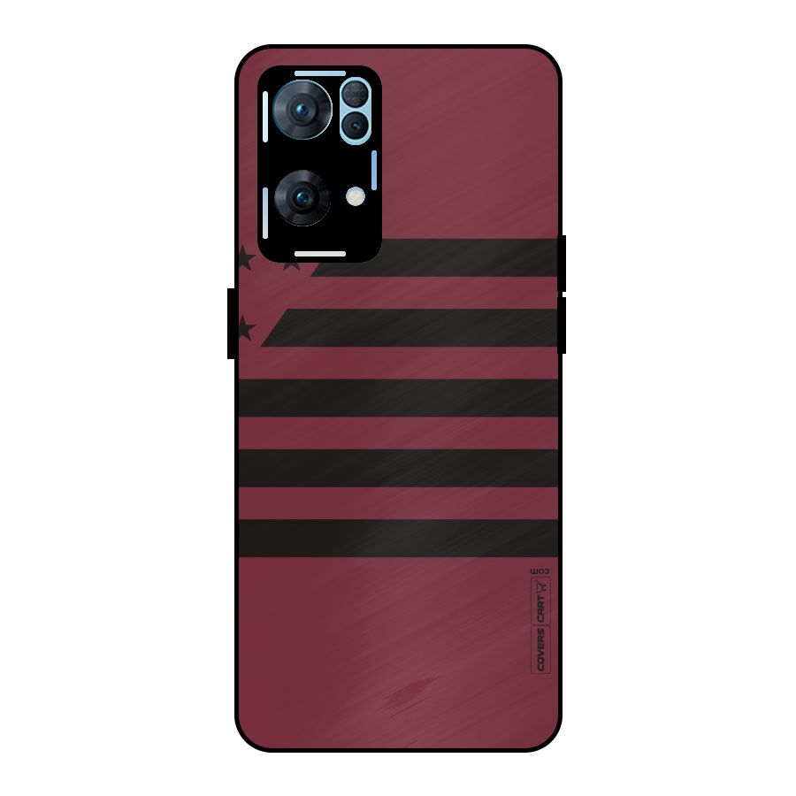 Maroon Star Striped Metal Back Case for Oppo Reno7 Pro 5G