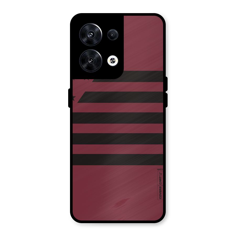 Maroon Star Striped Metal Back Case for Oppo Reno8 5G
