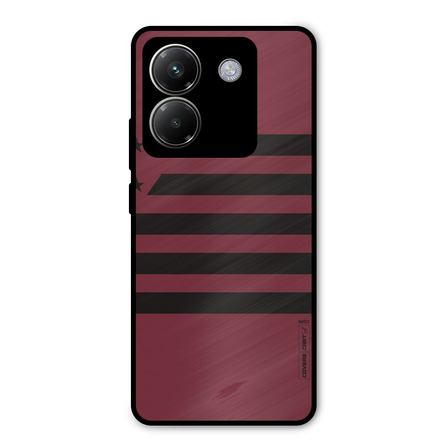 Maroon Star Striped Metal Back Case for Poco M7 Pro 5G