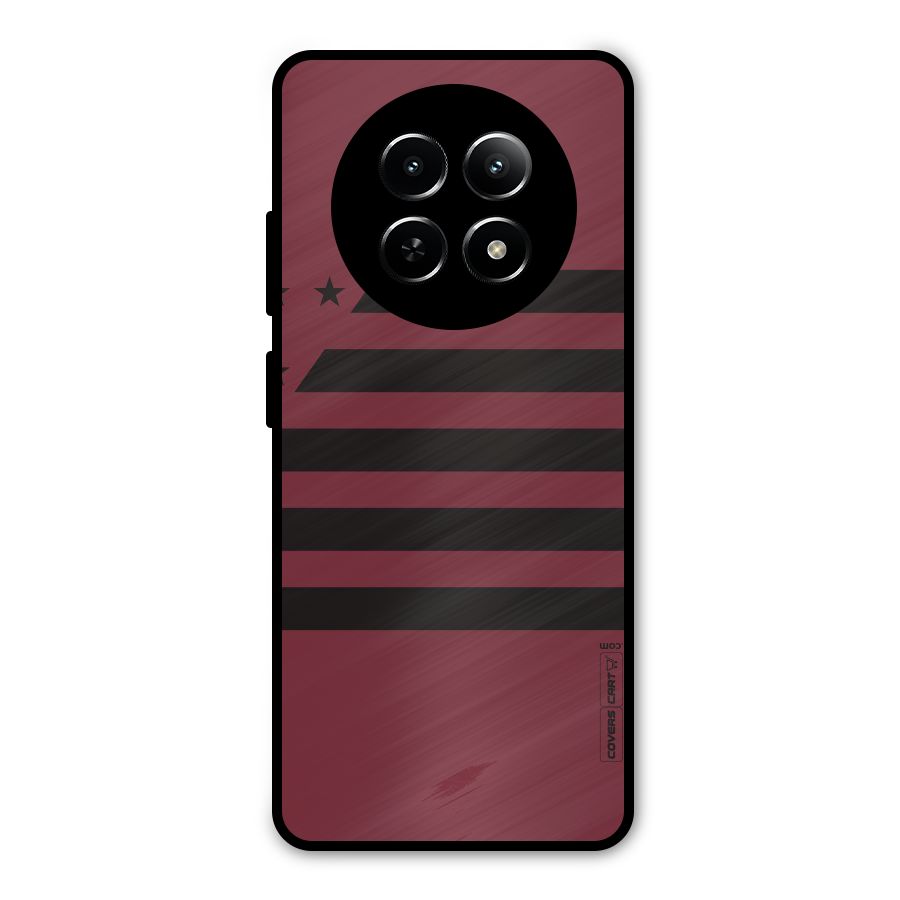 Maroon Star Striped Metal Back Case for Realme 12x 5G