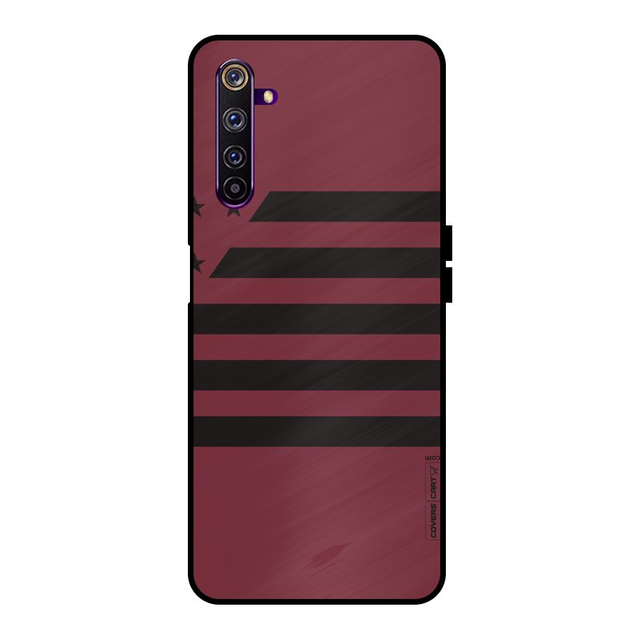 Maroon Star Striped Metal Back Case for Realme 6 Pro