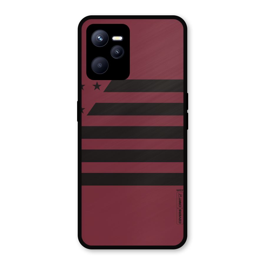 Maroon Star Striped Metal Back Case for Realme C35