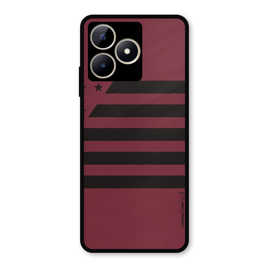 Maroon Star Striped Metal Back Case for Realme C53
