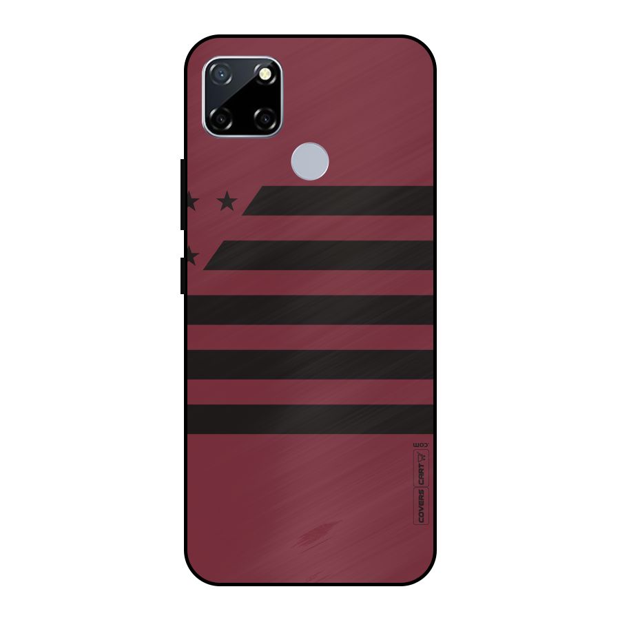 Maroon Star Striped Metal Back Case for Realme Narzo 30A