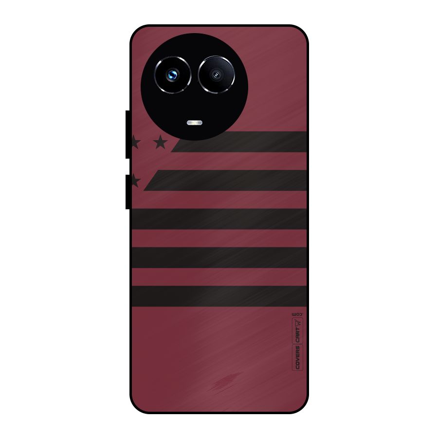 Maroon Star Striped Metal Back Case for Realme Narzo 60X