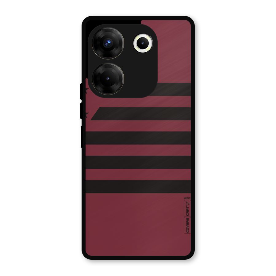 Maroon Star Striped Metal Back Case for Tecno Camon 20 Pro