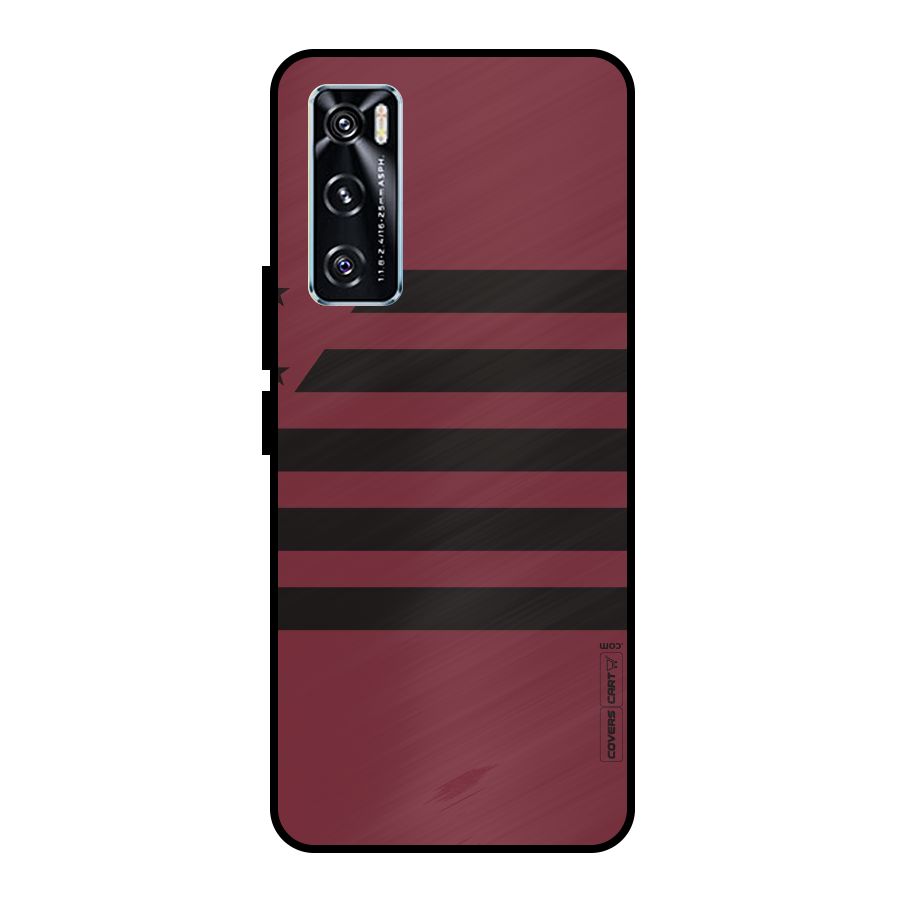 Maroon Star Striped Metal Back Case for Vivo V20 SE