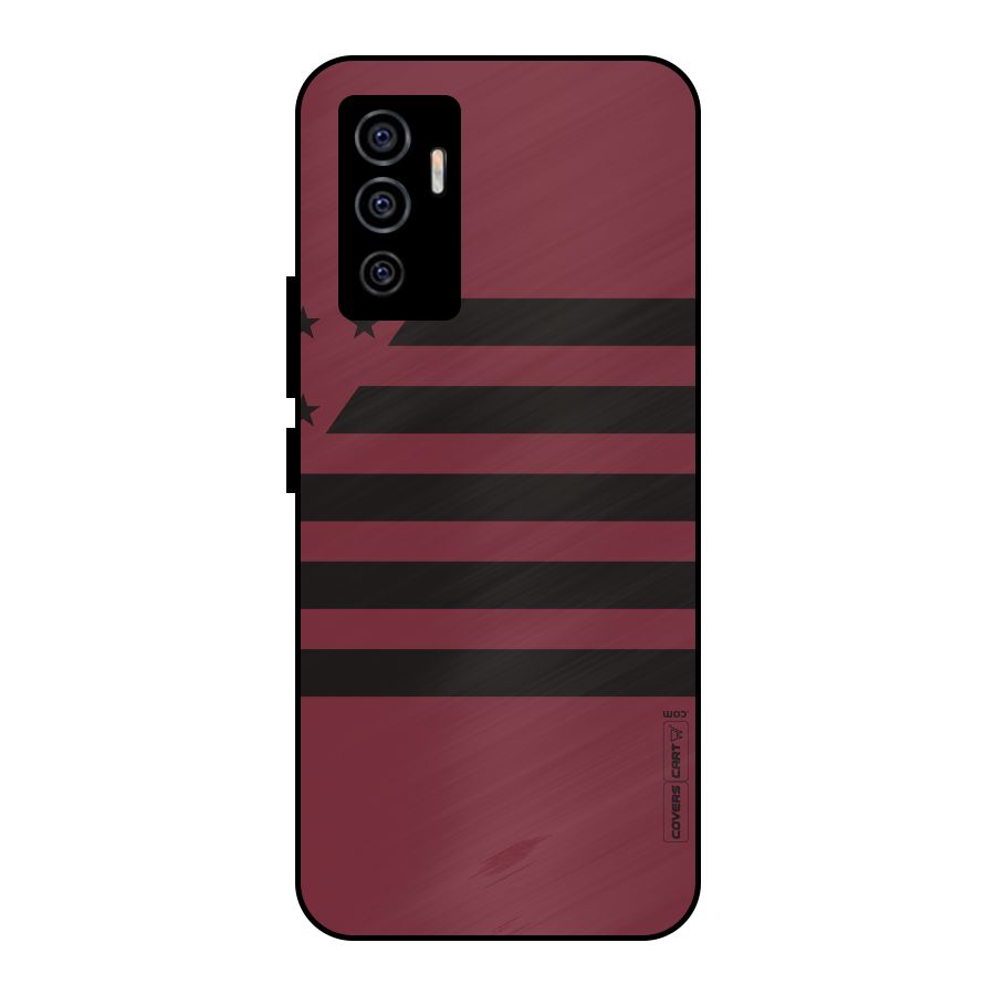 Maroon Star Striped Metal Back Case for Vivo V23e