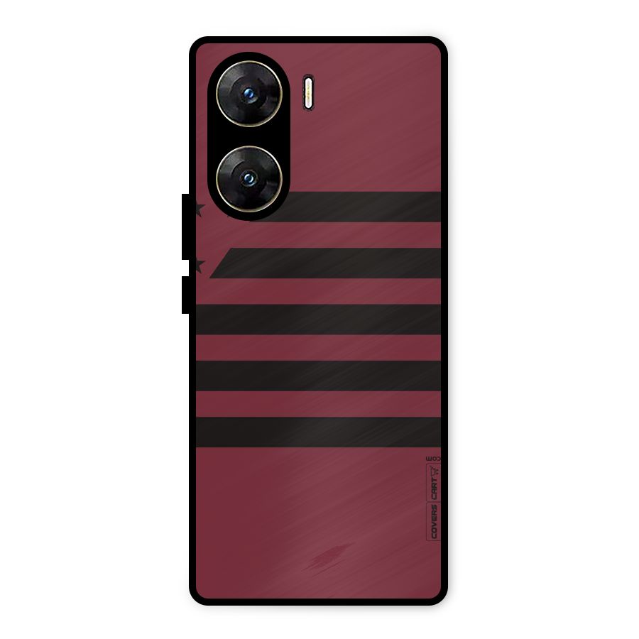 Maroon Star Striped Metal Back Case for Vivo V29e