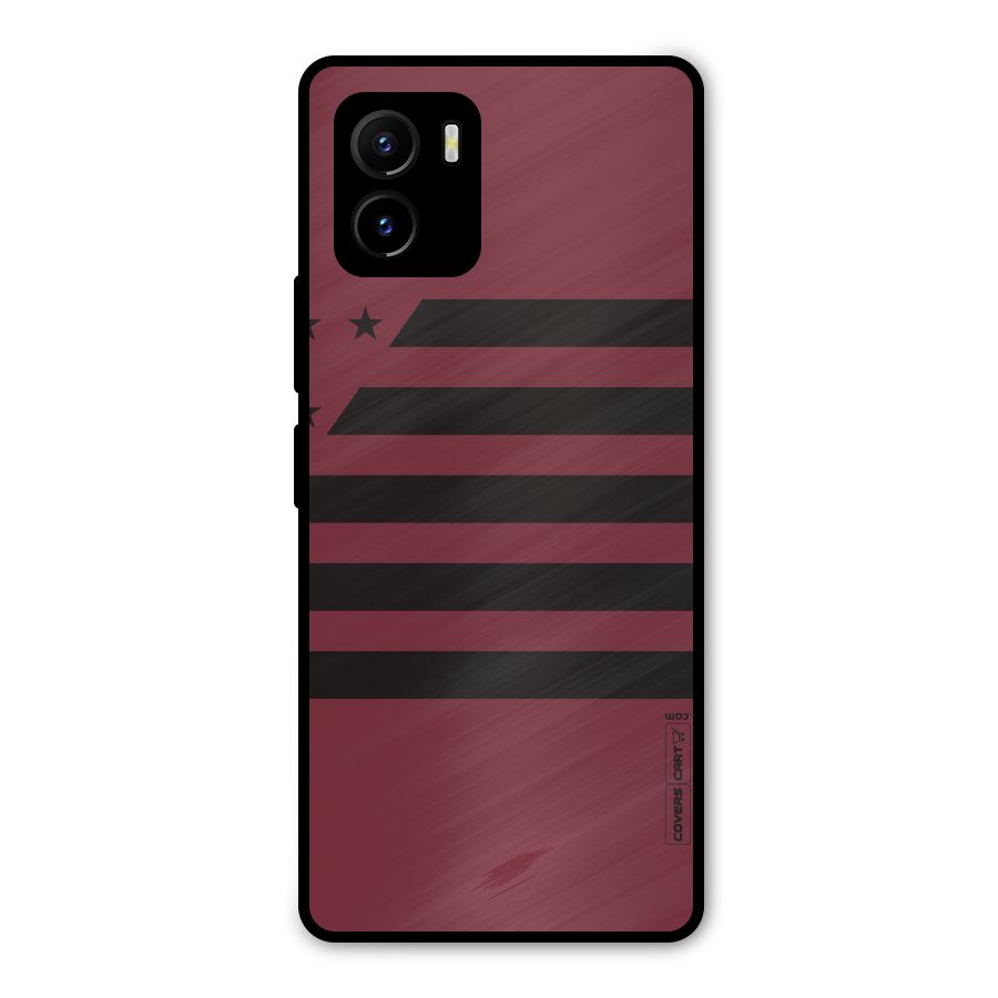 Maroon Star Striped Metal Back Case for Vivo Y15s