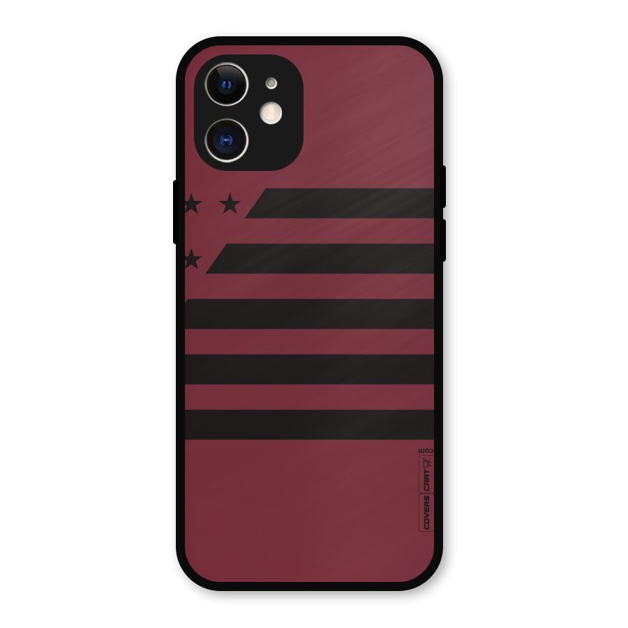 Maroon Star Striped Metal Back Case for iPhone 12