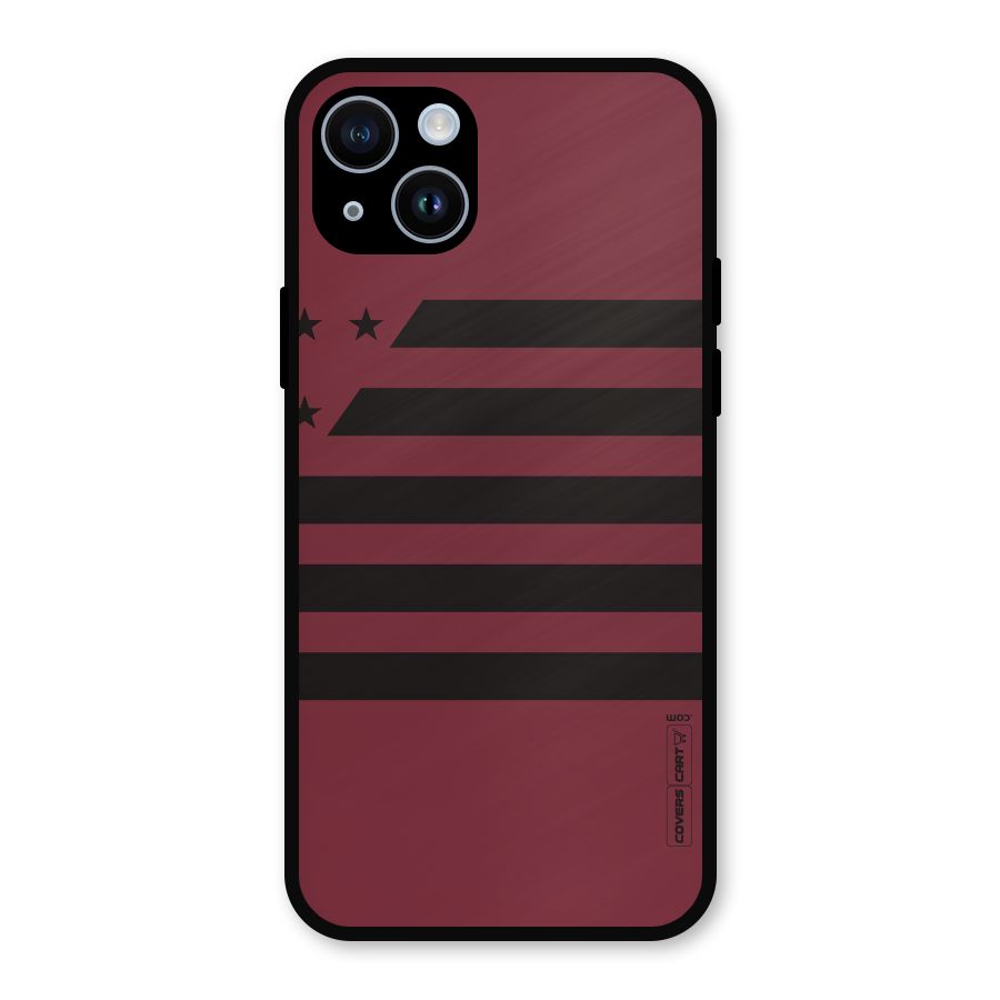 Maroon Star Striped Metal Back Case for iPhone 14