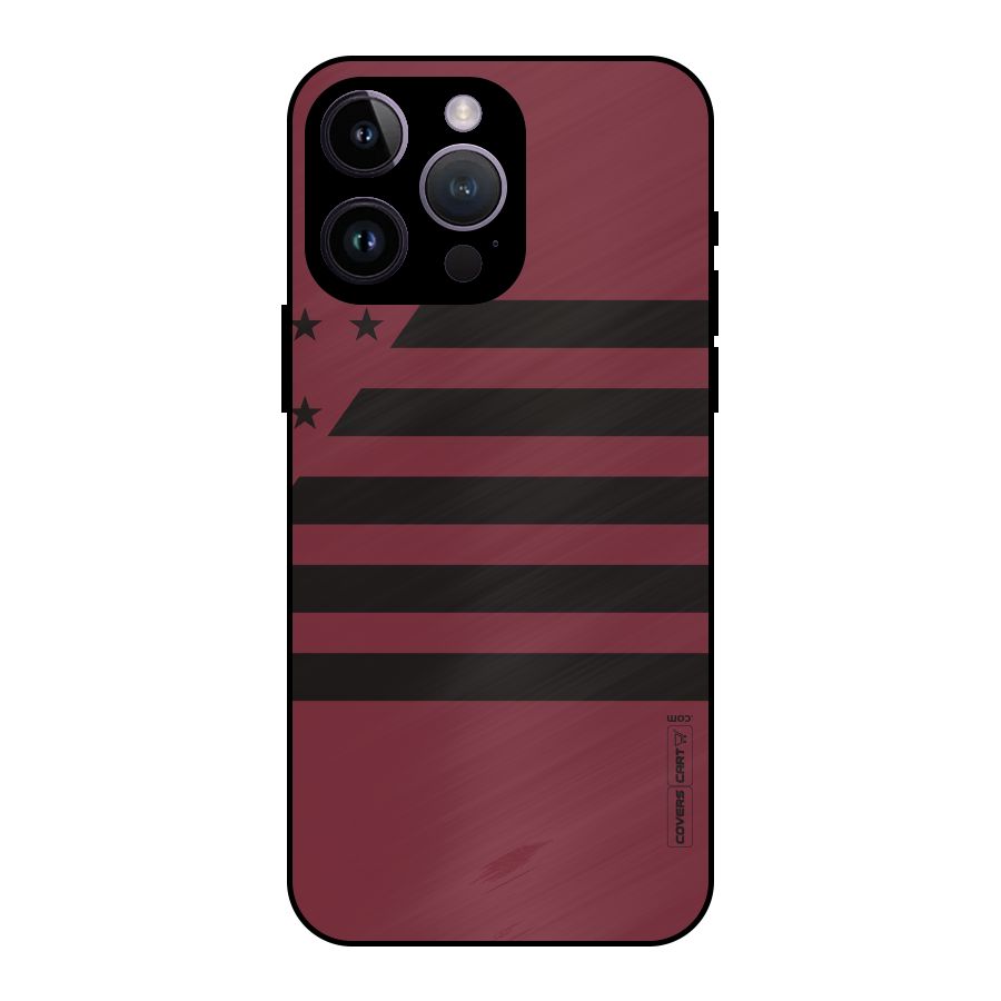 Maroon Star Striped Metal Back Case for iPhone 14 Pro Max
