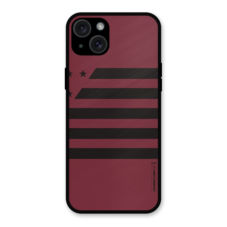 Maroon Star Striped Metal Back Case for iPhone 15 Plus