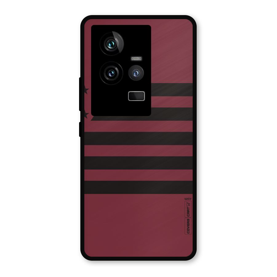 Maroon Star Striped Metal Back Case for iQOO 11 5G