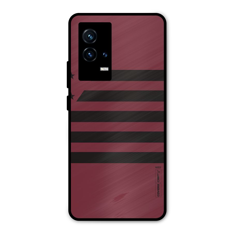 Maroon Star Striped Metal Back Case for iQOO 9 5G