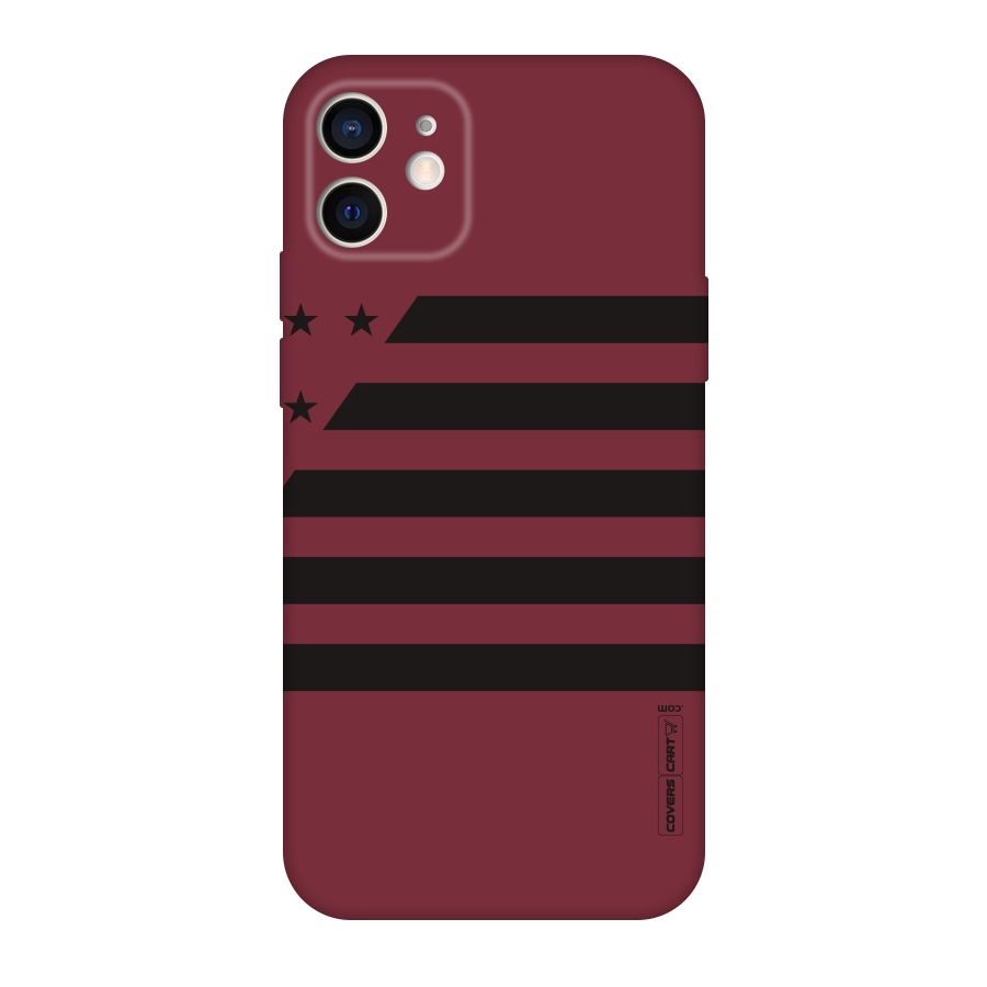 Maroon Star Striped Original Polycarbonate Back Case for iPhone 12