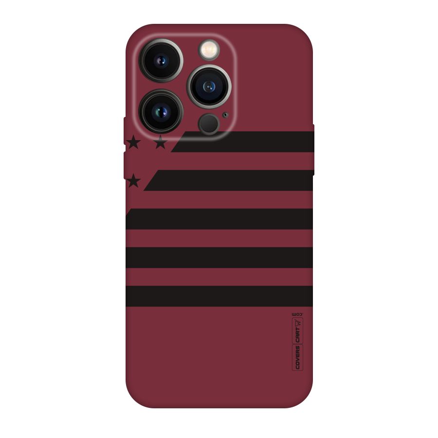 Maroon Star Striped Original Polycarbonate Back Case for iPhone 14 Pro