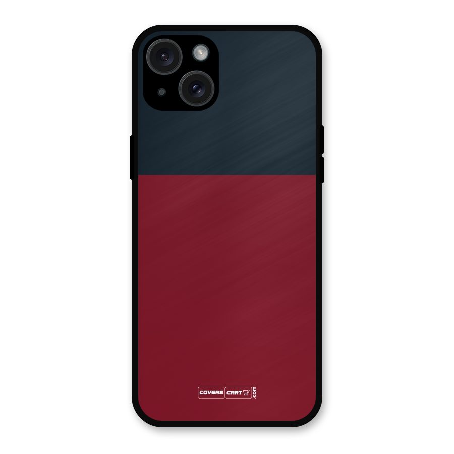 Maroon and Navy Blue Metal Back Case for iPhone 15 Plus