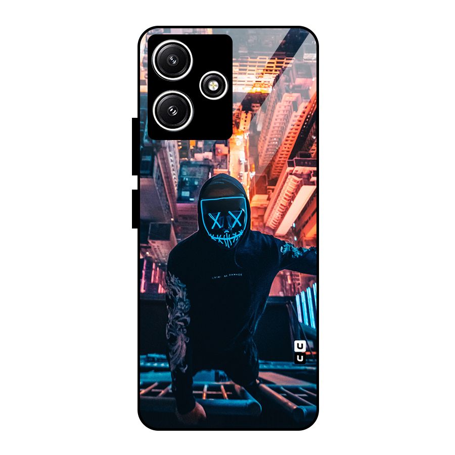 Mask Guy Climbing Building Glass Back Case for Poco M6 Pro