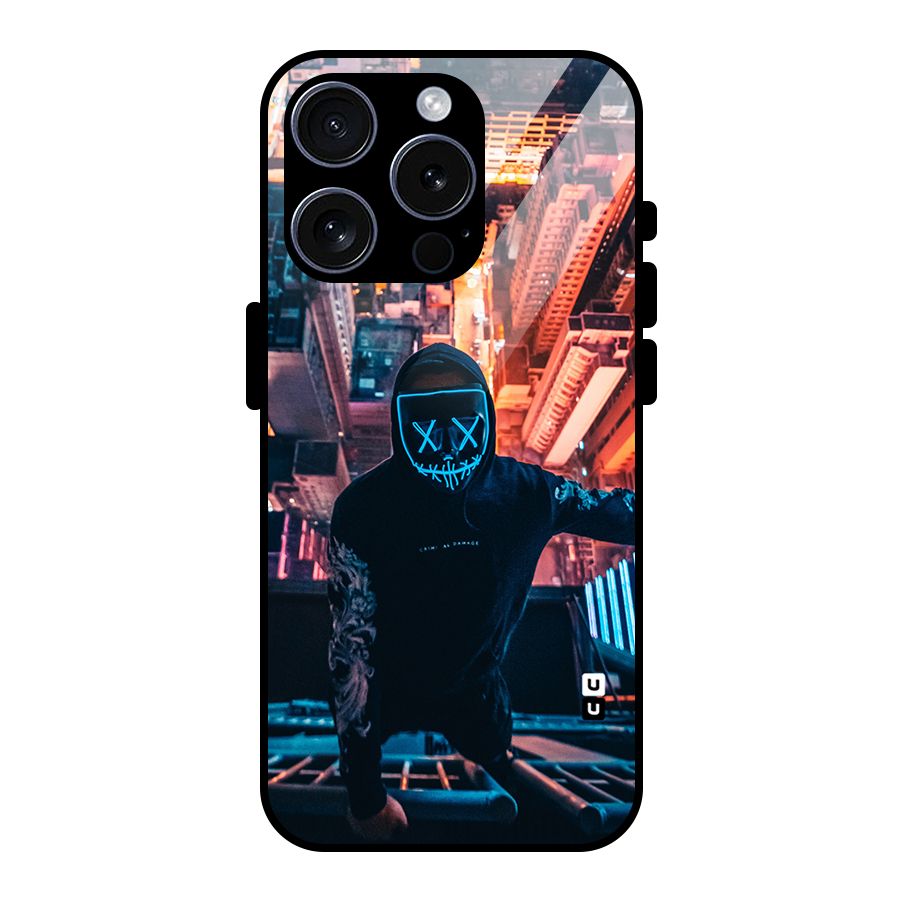 Mask Guy Climbing Building Glass Back Case for iPhone 15 Pro