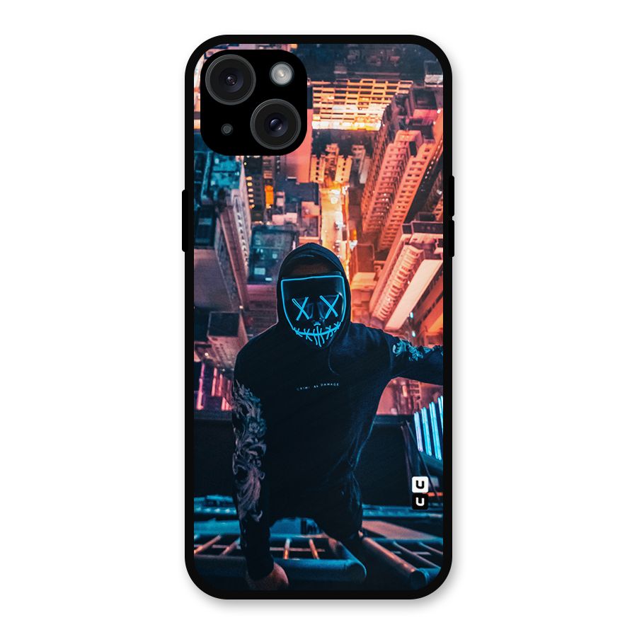 Mask Guy Climbing Building Metal Back Case for iPhone 15 Plus