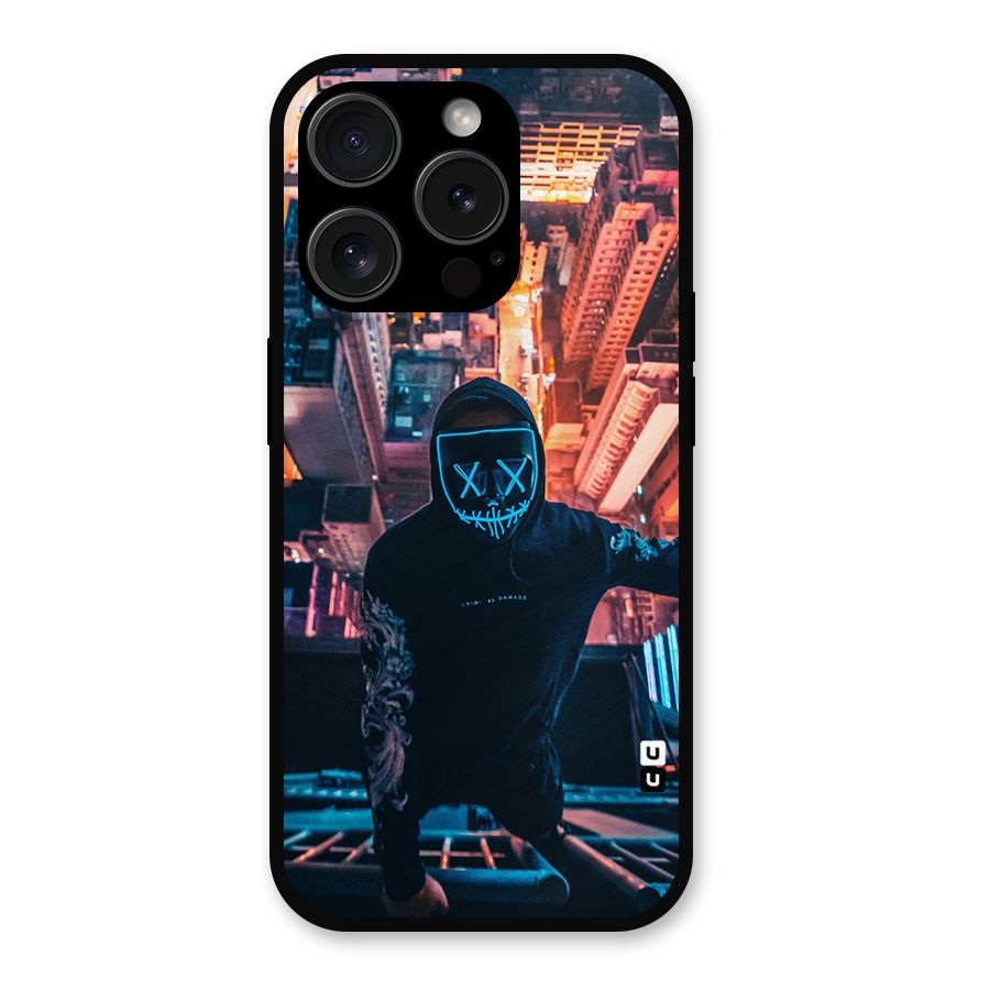 Mask Guy Climbing Building Metal Back Case for iPhone 15 Pro