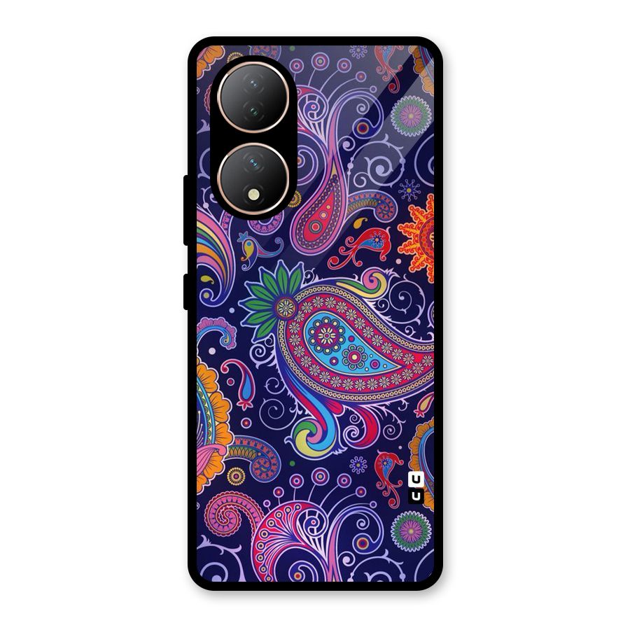 Mehendi Pattern Glass Back Case for Vivo Y100A