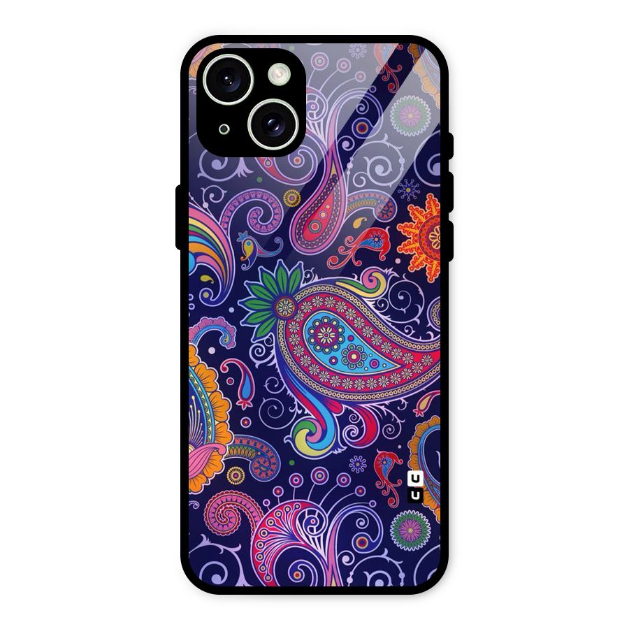 Mehendi Pattern Glass Back Case for iPhone 15 Plus