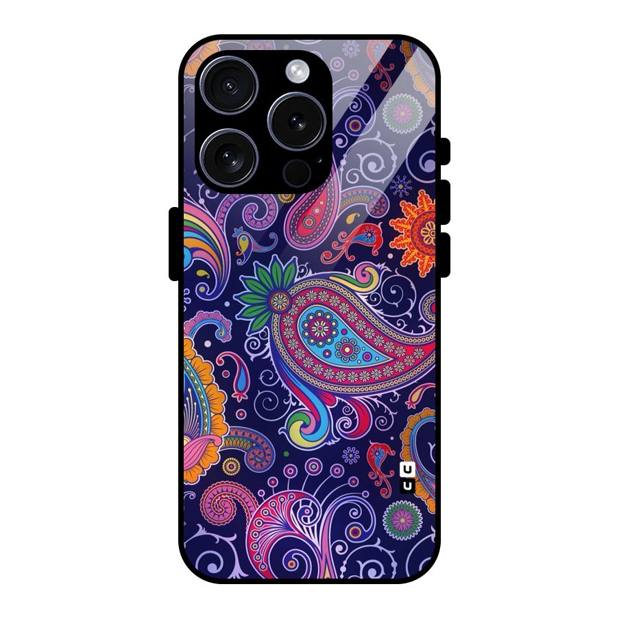 Mehendi Pattern Glass Back Case for iPhone 15 Pro