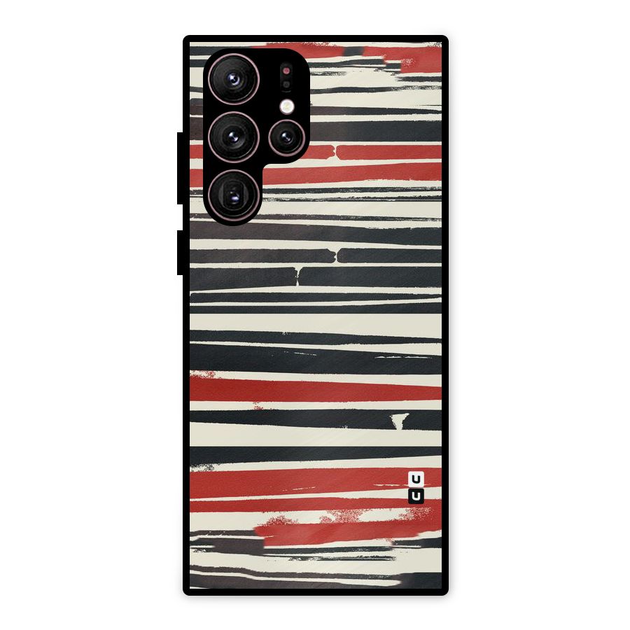 Messy Vintage Stripes Metal Back Case for Galaxy S22 Ultra 5G