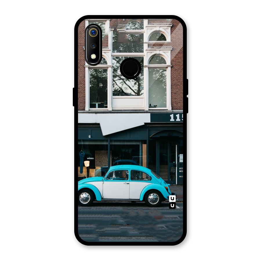 Mini Blue Car Glass Back Case for Realme 3