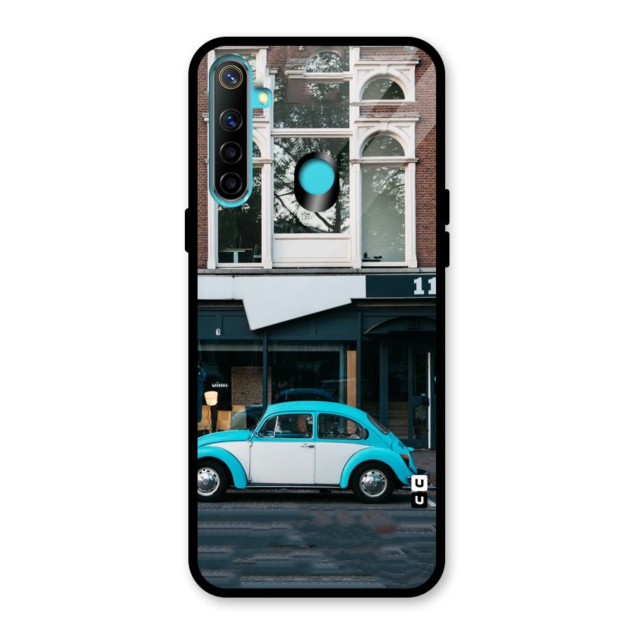 Mini Blue Car Glass Back Case for Realme 5i
