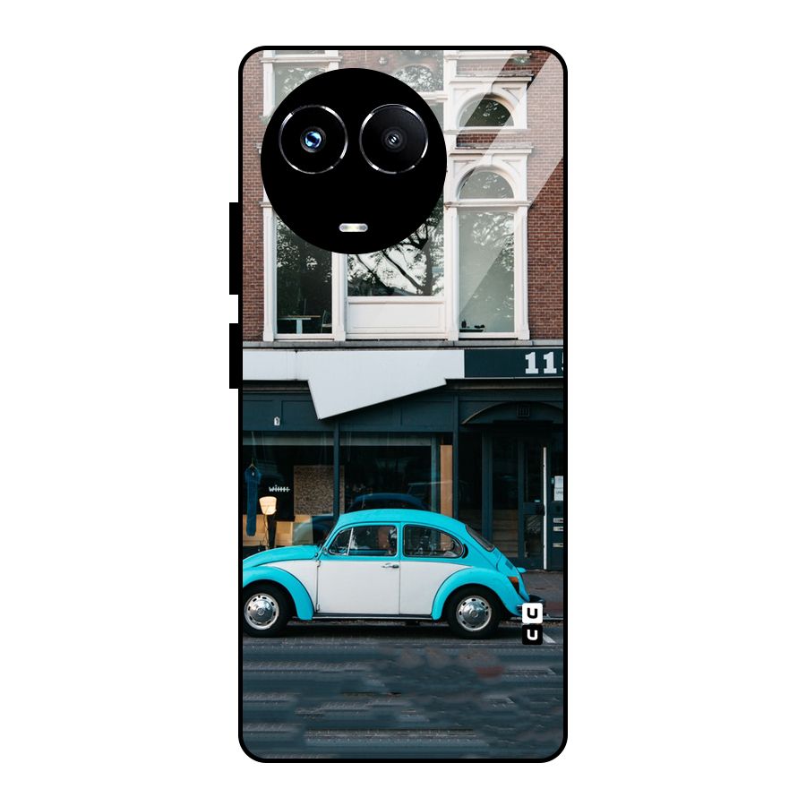 Mini Blue Car Glass Back Case for Realme Narzo 60X