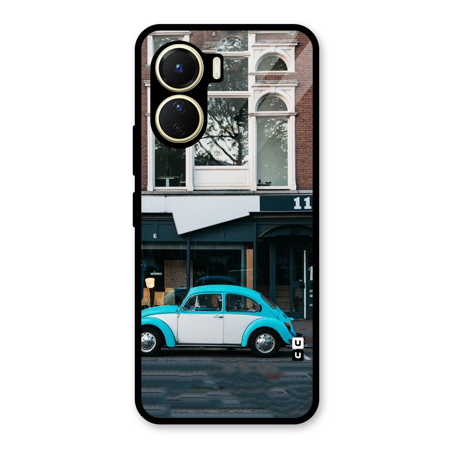 Mini Blue Car Glass Back Case for Vivo Y56