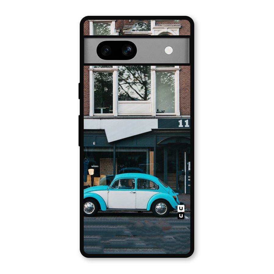 Mini Blue Car Metal Back Case for Google Pixel 7a