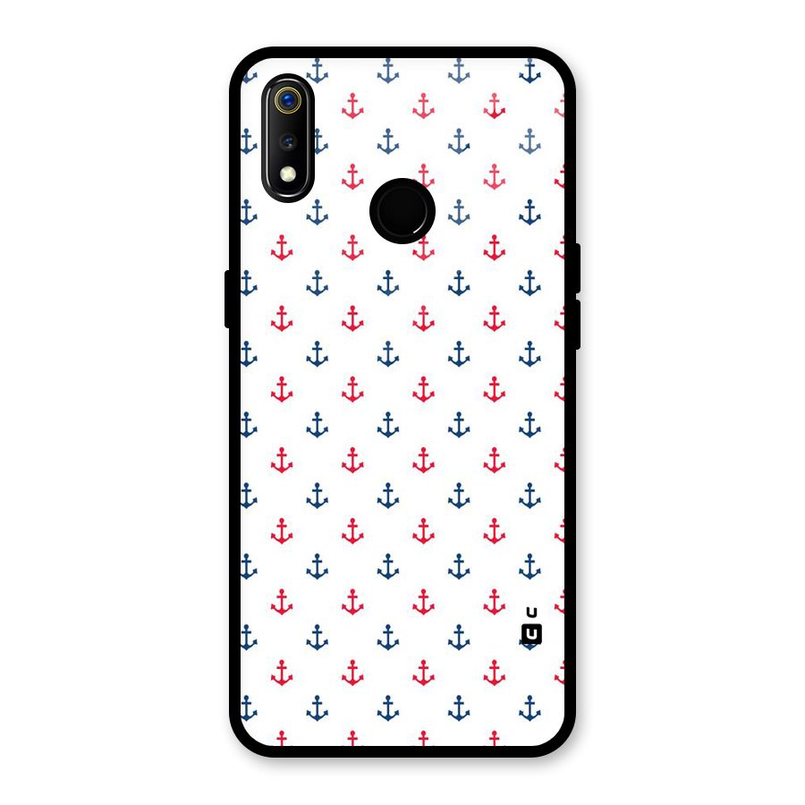 Minimal Anchor Pattern Glass Back Case for Realme 3i