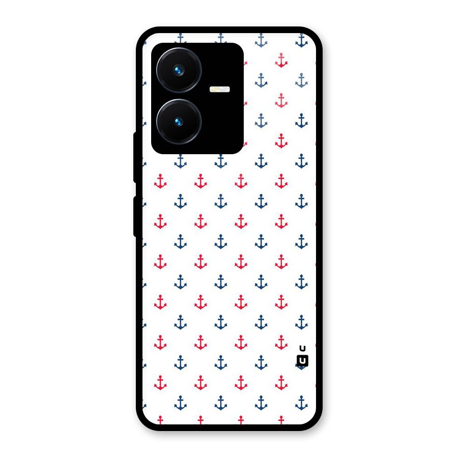 Minimal Anchor Pattern Glass Back Case for Vivo Y22s