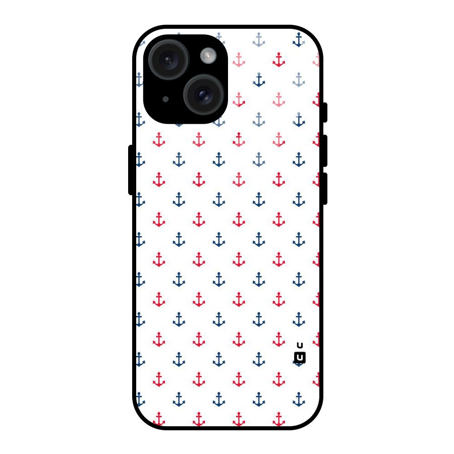 Minimal Anchor Pattern Glass Back Case for iPhone 15