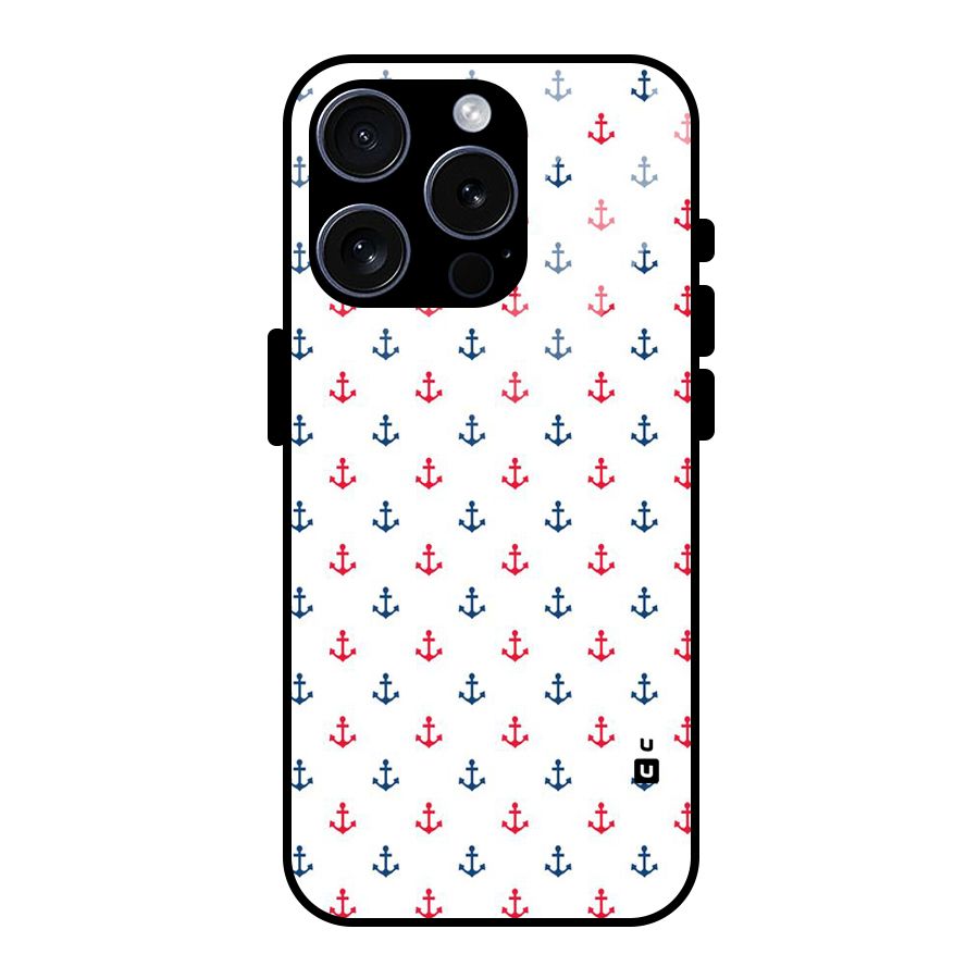 Minimal Anchor Pattern Glass Back Case for iPhone 15 Pro