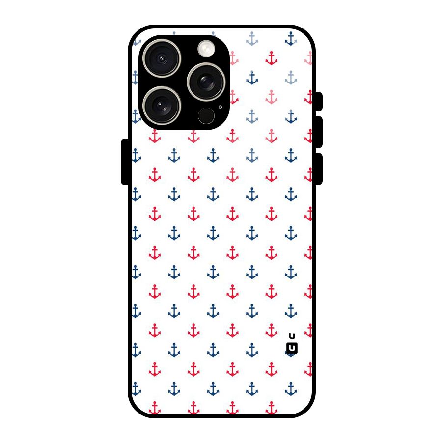 Minimal Anchor Pattern Glass Back Case for iPhone 15 Pro Max