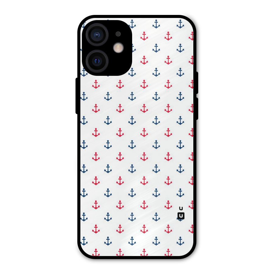 Minimal Anchor Pattern Metal Back Case for iPhone 12 Mini