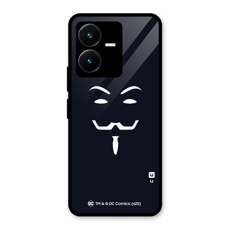 Minimal Anonymous Mask Glass Back Case for Vivo Y22s
