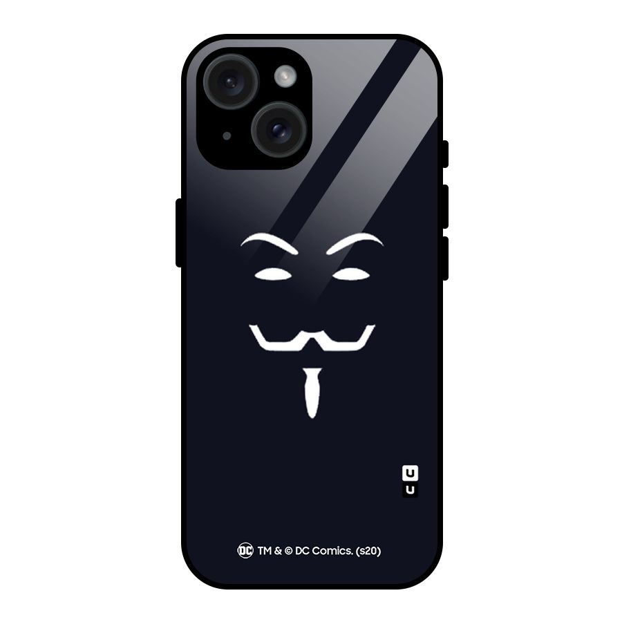 Minimal Anonymous Mask Glass Back Case for iPhone 15