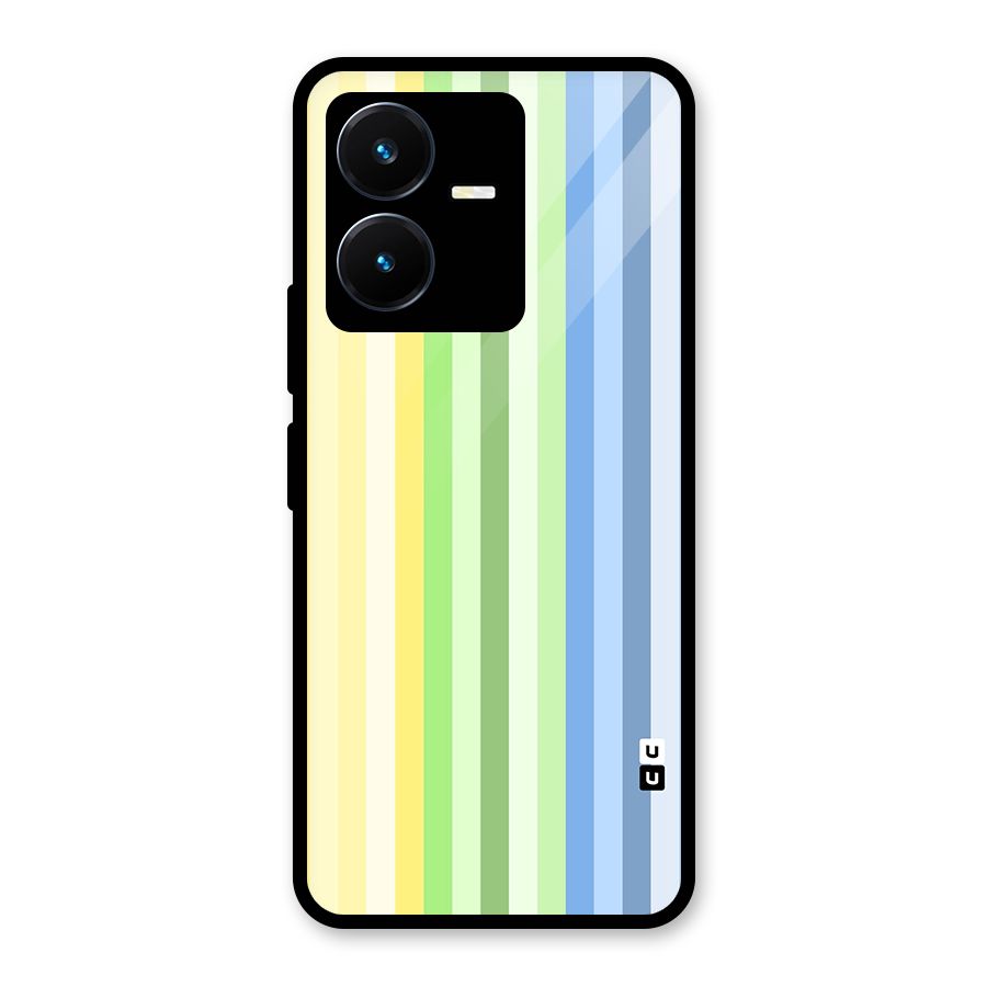 Minimal Pastel Shades Stripes Glass Back Case for Vivo Y22s