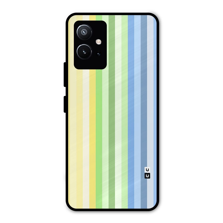 Minimal Pastel Shades Stripes Metal Back Case for Vivo Y75 5G