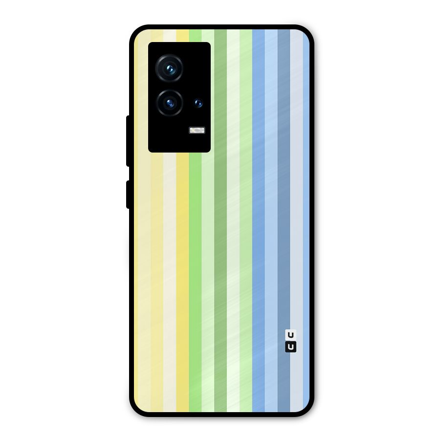 Minimal Pastel Shades Stripes Metal Back Case for iQOO 9 5G