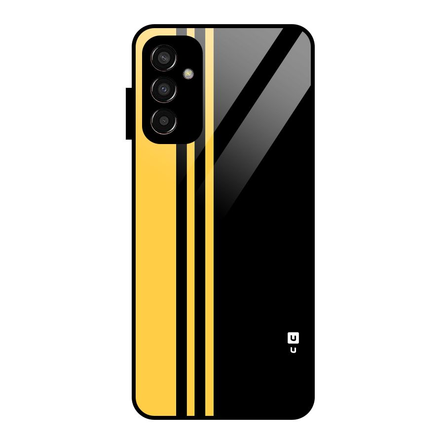 Minimal Yellow and Black Design Glass Back Case for Galaxy F13